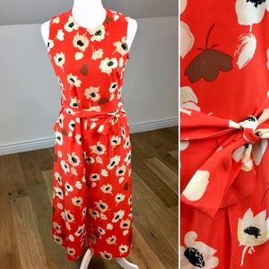 Vintage Orange Floral Poppy Cropped Jumpsuit Size M